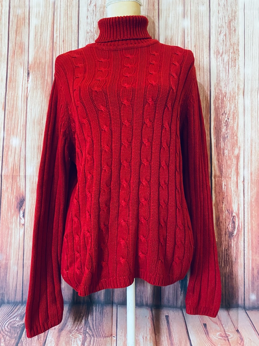 Women’s Large Sweater Sag Harbor Cable Knit Turtleneck Heavyweight Knit Soft